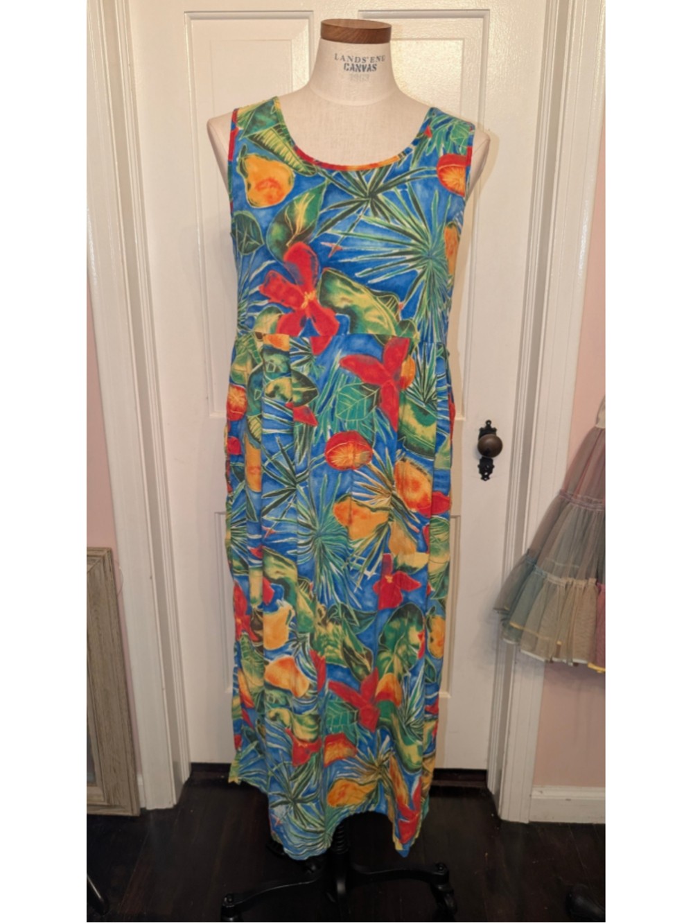 Women's vitage Jams World Tropical Floral Maxi Dress Size M Blue Red